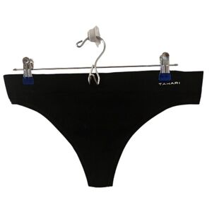 Black and Silver Tahari Women's Ribbed Thong Panty